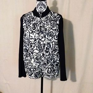 Multiples Floral knit Sweater Quilted Puffer  Jacket Size PL Preppy Zip up